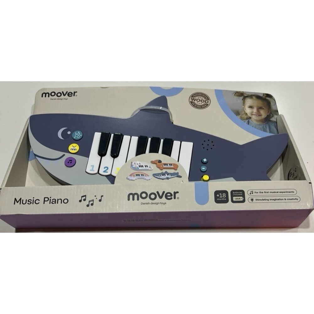 Moover Mini Piano Shark, a musical toy designed for children over 18 months old